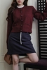 Áo len cardigan Sandro đỏ rượu vang mix cổ viền bèo trắng