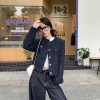Áo khoác dạ tweed khuy đồng 2 màu navy, đỏ