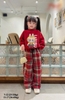 Bộ nỉ size 8-12Y hình Labubu dài tay quần kẻ caro Jia-Xing Qiu 2 màu đỏ, đen