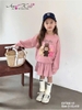 Set áo nỉ phối chân váy Labubu 2 màu hồng, be