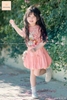 Bộ cotton cộc tay Jam&jenny chân váy nơ Baby Three và Ariel màu hồng cam