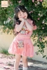 Bộ cotton cộc tay Jam&jenny chân váy nơ Baby Three và Ariel màu hồng cam