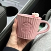 Cốc sứ Starbucks charm mèo 300ml màu HỒNG