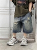 Quần short jean rách dáng lửng bé trai size đại Super Baby