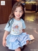 Bộ cotton cộc tay Melisa baby three chân váy bồng màu xanh dương-trắng