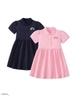 Váy cotton Polo Little Maven cộc tay 2 màu hồng và xanh than