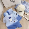 Bộ cotton GAP xanh dương ombre loang thêu gấu kèm MŨ lưỡi trai