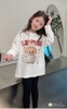 Bộ áo cotton trắng dài tay in hình Labubu quần legging đen Hi.Sun