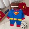 Bộ cotton Superman dài tay xanh đỏ kèm áo choàng và mặt nạ