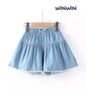 Quần váy 9-14Y jean giấy Nexxi viền ren dáng xòe 2 màu đậm, nhạt