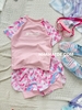 Bộ bơi SOIOE áo cộc raglan mix quần sooc 2 lớp hoa văn hồng bé gái
