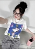 Áo phông cotton cộc tay trắng Snoopy Rockcoco xanh biển