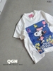 Áo phông cotton cộc tay trắng Snoopy Rockcoco xanh biển