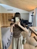 Áo thun lệch vai WG.WE 2 màu trắng, nâu