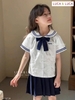 Bộ thủy thủ Happy cổ sen kèm nơ Luca&Luca chân váy navy