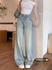 Quần jeans ống suông Kumikumi màu nhạt