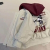 Áo khoác bomber trần bông có mũ Mickey GOD 2 màu đen, be