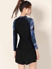 Bộ bơi Yuke nữ áo dài tay raglan phối họa tiết lá quần sooc GRN SPORT 2 màu đen, navy