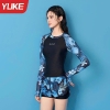 Bộ bơi nữ Yuke quần đùi dài tay BILEHAI màu đen hoa xanh