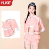 Bộ bơi Yuke Cute Wale bé gái dài tay 3 món áo khoác, áo bra, quần sooc màu hồng