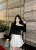Áo len dài tay lệch vài Zara 3 màu đen, trắng, hồng