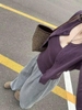 Set áo hai dây + cardigan dài tay màu tím