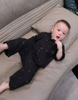 Bộ pyjama đen dài tay hoạ tiết vuông cho bé
