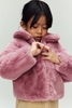 Áo khoác lông H&M dư xịn dài tay màu hồng cho bé
