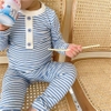 Bộ dài tay kẻ ngang 3 cúc 5 màu hồng, tím, vàng, xanh, đen
