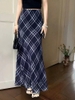 Chân váy voan suông dài kẻ caro xanh trắng