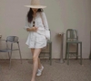 Bộ đũi áo sơ mi quần sooc màu trắng cho nữ
