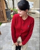 Áo len cardigan Who.a.u đỏ cài cúc cổ tròn