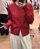 Áo len cardigan Who.a.u đỏ cài cúc cổ tròn