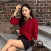 Áo len cardigan Who.a.u đỏ cài cúc cổ tròn