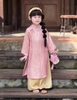 Set áo dài ánh kim BÉ GÁI 4 chi tiết áo, quần, bờm, khánh treo áo màu XANH và HỒNG