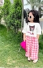 Bộ Kuromi Sofia Candy áo cộc tay trắng quần thô dài caro hồng