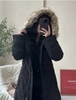 Áo parka mũ lông Zara màu đen dáng dài cho nữ