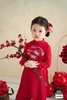 Áo dài BÉ thêu Hồ Điệp đỏ đính cườm chất tơ ánh