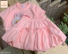 Bộ cotton cộc tay Jam&jenny chân váy nơ Baby Three và Ariel màu hồng cam