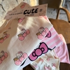 Set 2 bộ cotton cộc tay Kitty nơ màu hồng, be cho bé gái