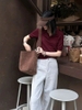 Áo len dệt polo cộc tay Zara đỏ đô Burgundy