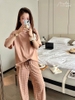 Bộ cộc tay MOTIE áo trơn quần caro dài 5 màu cam, hồng, xanh, kem, be nâu