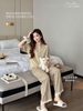 Bộ cộc tay MOTIE áo trơn quần caro dài 5 màu cam, hồng, xanh, kem, be nâu