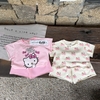 Set 2 bộ cotton cộc tay Kitty nơ màu hồng, be cho bé gái