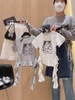 Áo phông tua rua cotton họa tiết mèo 2 màu ghi, trắng