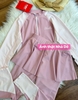 Bộ bơi Ylike màu hồng phối in chữ Shells quần váy, tay dài kéo khoá ngực
