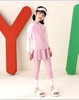Bộ bơi Ylike màu hồng phối in chữ Shells quần váy, tay dài kéo khoá ngực