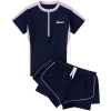 Bộ bơi cộc tay Beach Ylike quần sooc màu navy phối trắng tím bé gái