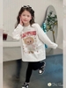 Bộ áo cotton trắng dài tay in hình Labubu quần legging đen Hi.Sun