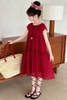 Váy maxi voan cộc tay đỏ Munaya bồng bềnh size đại